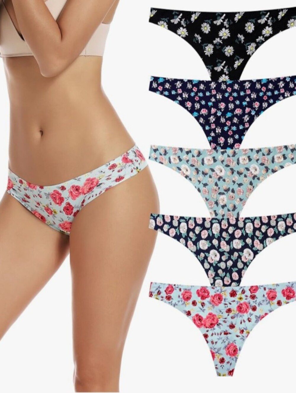 Voenxe Seamless, Breathable, No-Show Thong Underwear